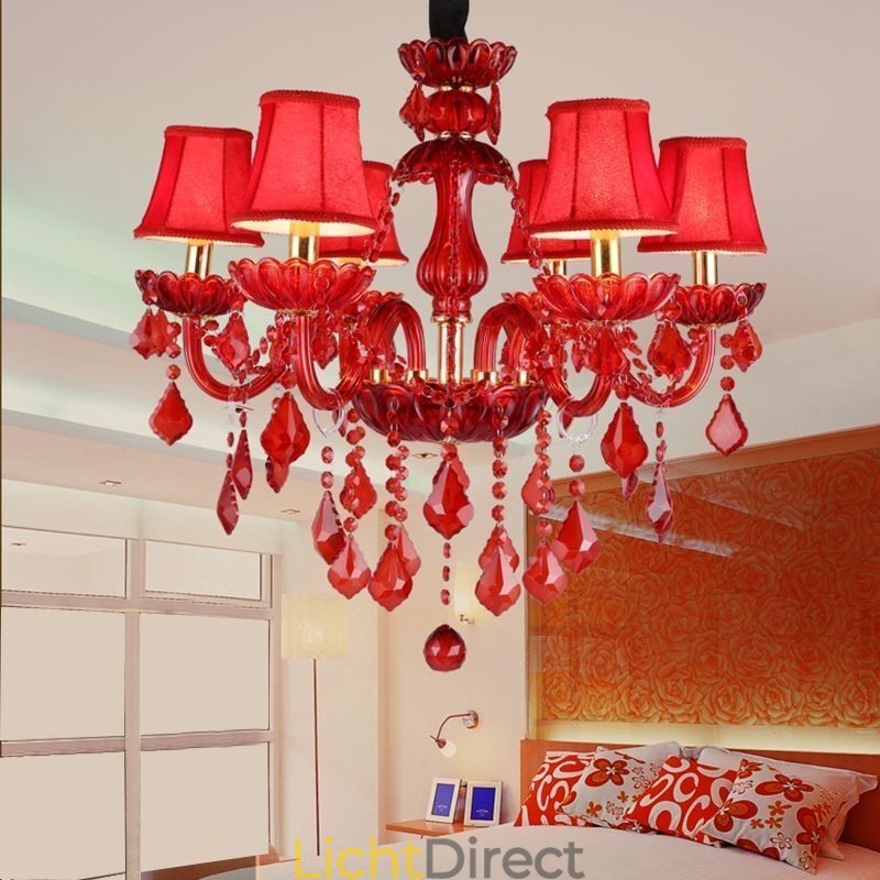 Europese elegante kristallen kroonluchter rode kleur hanglamp