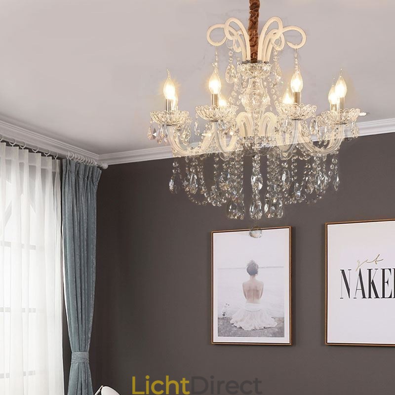 Elegante kristallen kroonluchter Europese witte hanglamp
