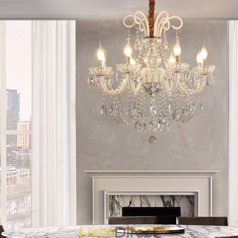 Elegante kristallen kroonluchter Europese witte hanglamp