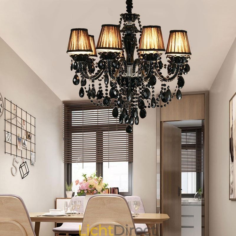 Luxe Kristallen Kroonluchter Europees Zwart 10 Lampen