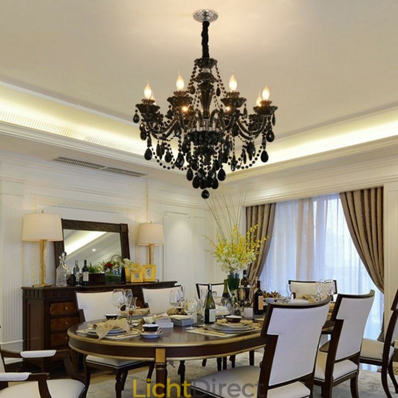 Luxe Kristallen Kroonluchter Europees Zwart 10 Lampen
