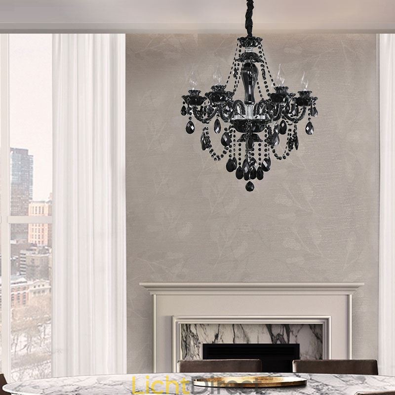 Luxe Kristallen Kroonluchter Europees Zwart 10 Lampen