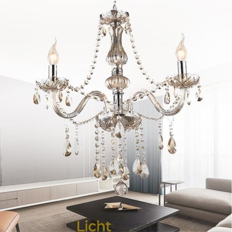 Kristallen kroonluchter Europese cognackleurige glazen hanglamp Kristallen kroonluchter Europese cognackleurige glazen hanglamp