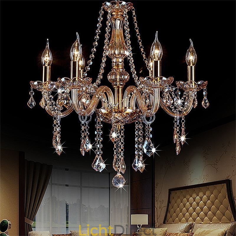 Europese kristallen kroonluchter luxe amberkleurige hanglamp