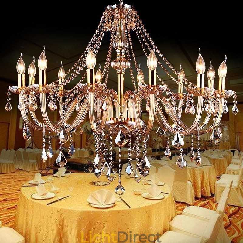 Europese kristallen kroonluchter luxe amberkleurige hanglamp