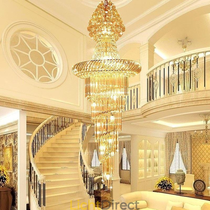 Luxe Kristallen Kroonluchter Moderne Europese Sierlijke Lange Hanglamp Duplex Trap