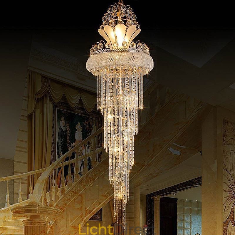 Elegante kristallen kroonluchter moderne eenvoudige lange hanglamp duplex trap