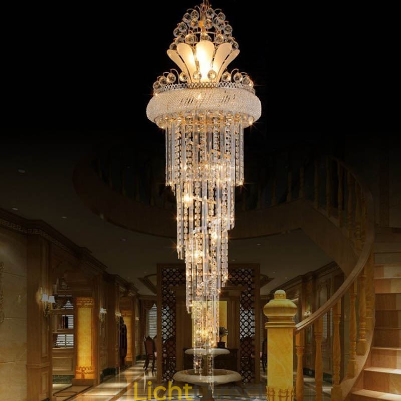 Elegante kristallen kroonluchter moderne eenvoudige lange hanglamp duplex trap