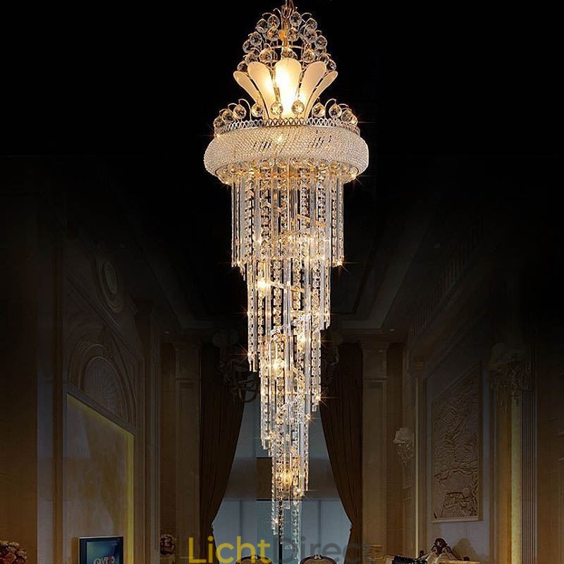 Elegante kristallen kroonluchter moderne eenvoudige lange hanglamp duplex trap