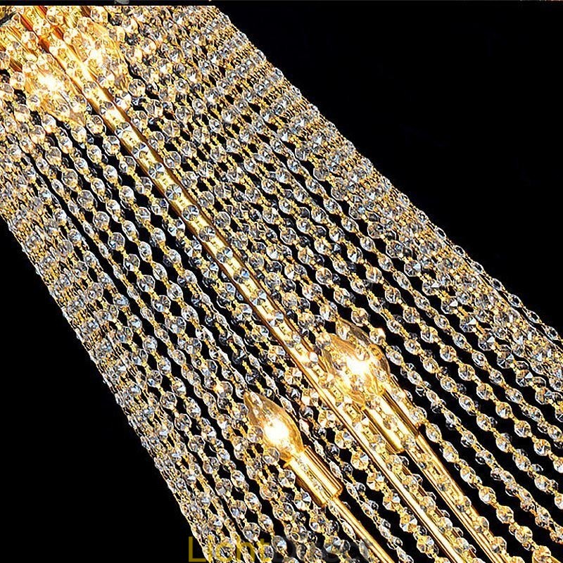 Elegante kristallen kroonluchter Europese hanglamp Lange hangende kroonluchter Duplex trap