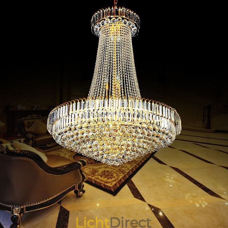 Elegante kristallen kroonluchter Europese hanglamp Lange hangende kroonluchter Duplex trap