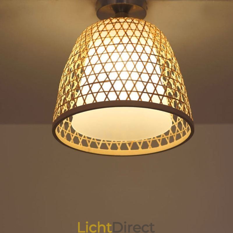Bamboe Semi Flush Mount Creatieve Ronde Plafondlamp Vestibule Verlichting