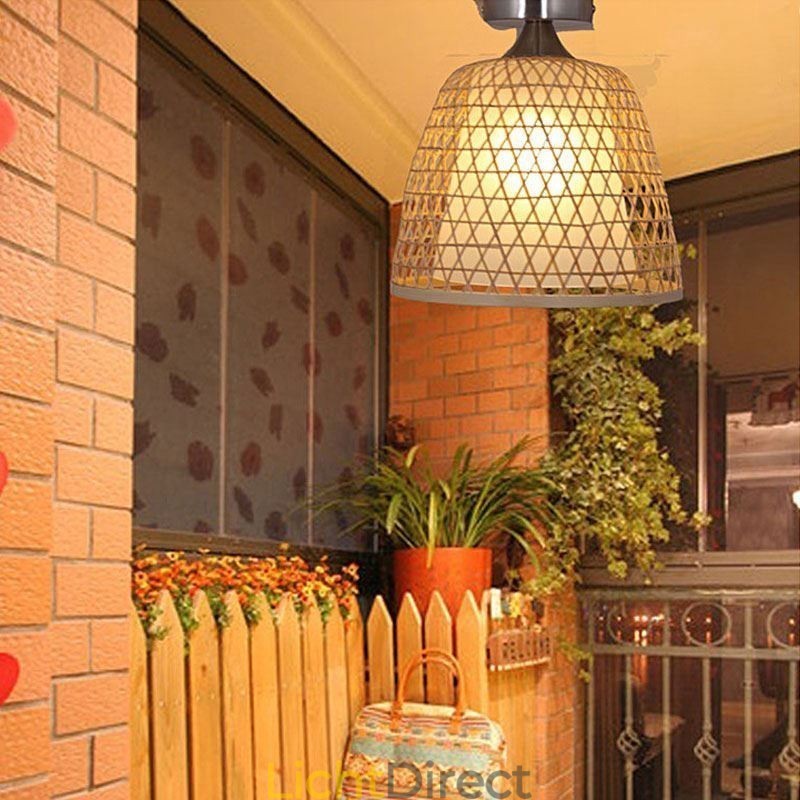 Bamboe Semi Flush Mount Creatieve Ronde Plafondlamp Vestibule Verlichting