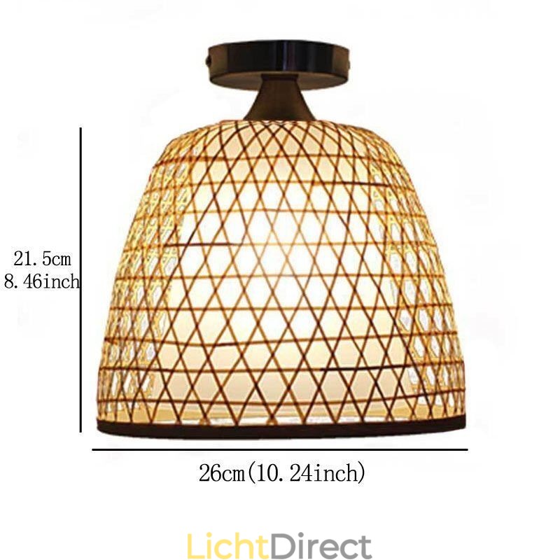 Bamboe Semi Flush Mount Creatieve Ronde Plafondlamp Vestibule Verlichting