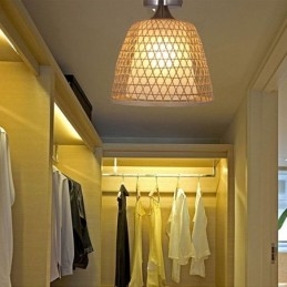 Bamboe Semi Flush Mount Creatieve Ronde Plafondlamp Vestibule Verlichting