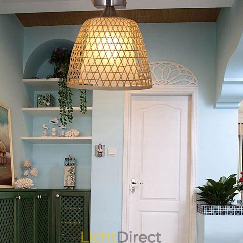 Bamboe Semi Flush Mount Creatieve Ronde Plafondlamp Vestibule Verlichting