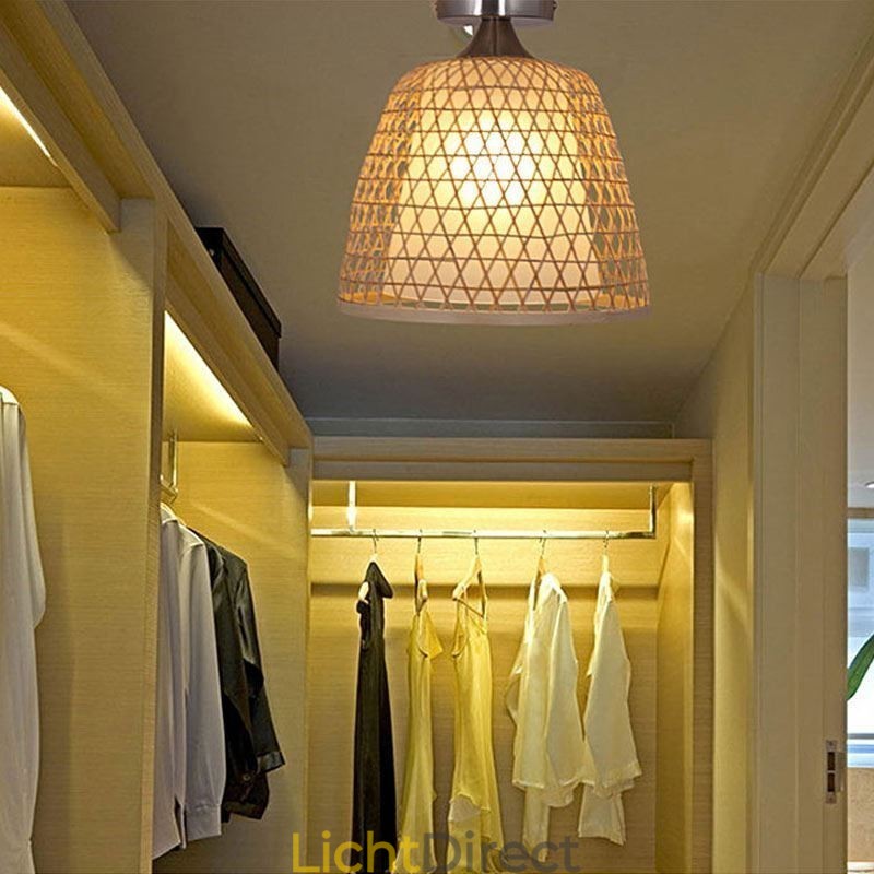Bamboe Semi Flush Mount Creatieve Ronde Plafondlamp Vestibule Verlichting