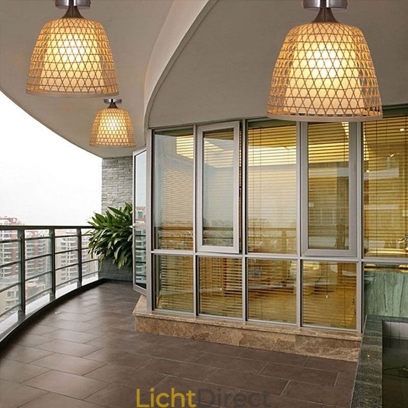 Bamboe Semi Flush Mount Creatieve Ronde Plafondlamp Vestibule Verlichting