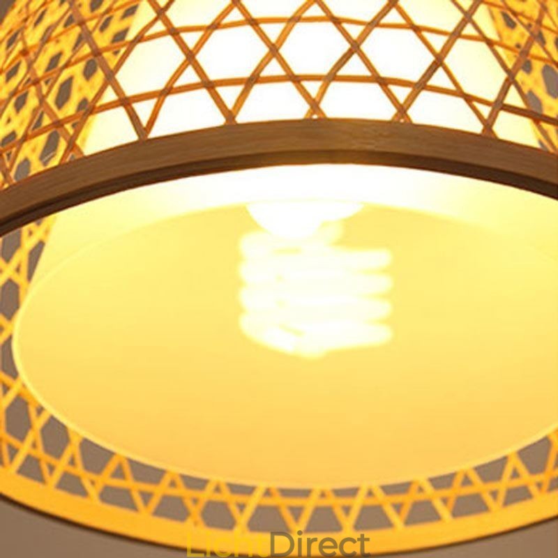 Bamboe Semi Flush Mount Creatieve Ronde Plafondlamp Vestibule Verlichting