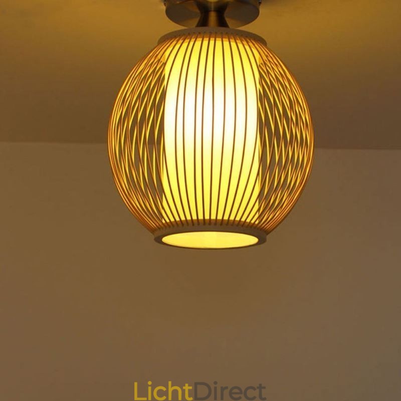Unieke semi-flush mount creatieve ronde bamboe plafondlamp veranda verlichting