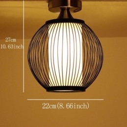 Unieke semi-flush mount creatieve ronde bamboe plafondlamp veranda verlichting