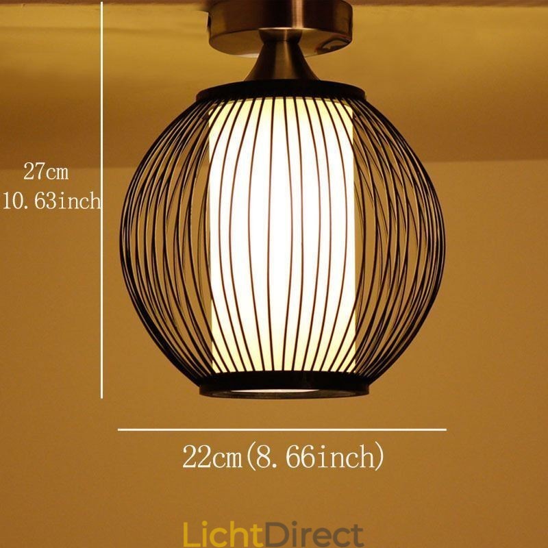 Unieke semi-flush mount creatieve ronde bamboe plafondlamp veranda verlichting