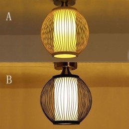 Unieke semi-flush mount creatieve ronde bamboe plafondlamp veranda verlichting