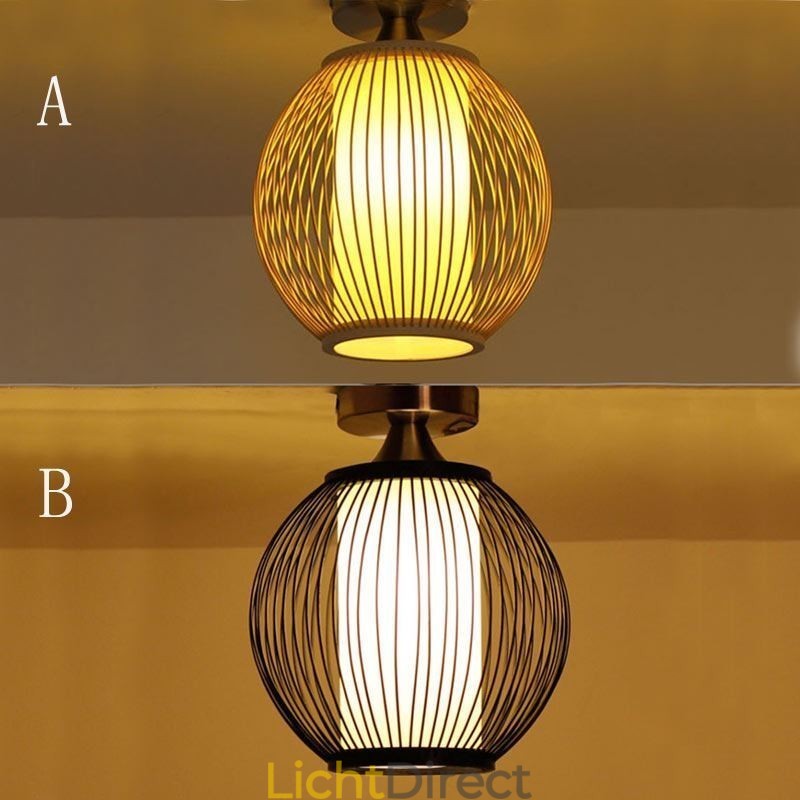 Unieke semi-flush mount creatieve ronde bamboe plafondlamp veranda verlichting
