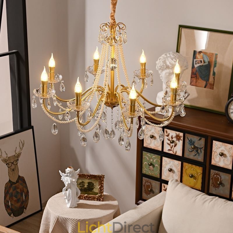 Amerikaanse kristallen hanglamp, landelijke stijl, creatieve ijzeren kunstplafondlamp