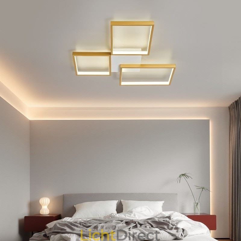 Inbouw minimalistische 3 vierkante plafondlamp traploos dimbaar met afstandsbediening 60W