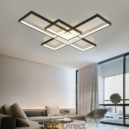 Minimalistische inbouwplafondlamp met vijf vierkante lampen, traploos dimbaar met afstandsbediening, 92W Minimalistische inbouwplafondlamp met vijf vierkante lampen, traploos dimbaar met afstandsbediening, 92W