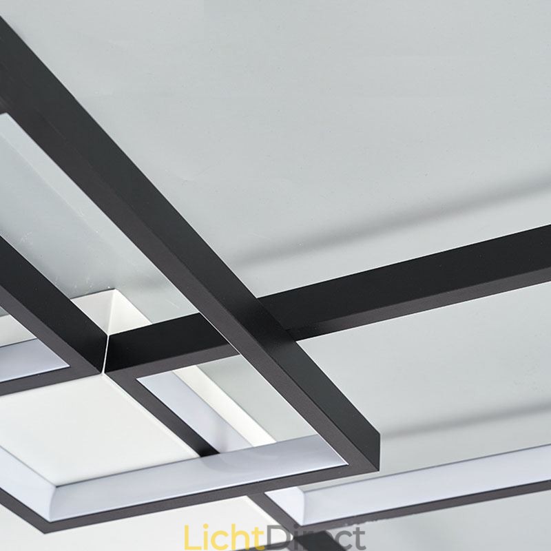 Minimalistische inbouwplafondlamp met vijf vierkante lampen, traploos dimbaar met afstandsbediening, 92W