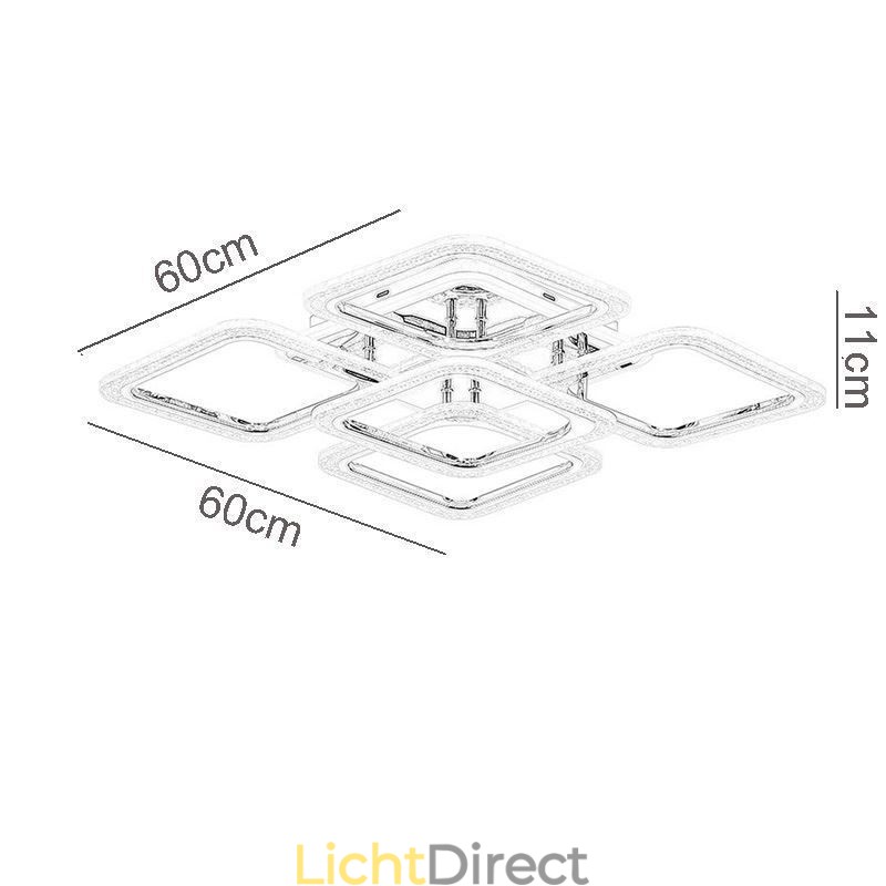 Inbouw chroom acryl vierkante plafondlamp 5 lampen