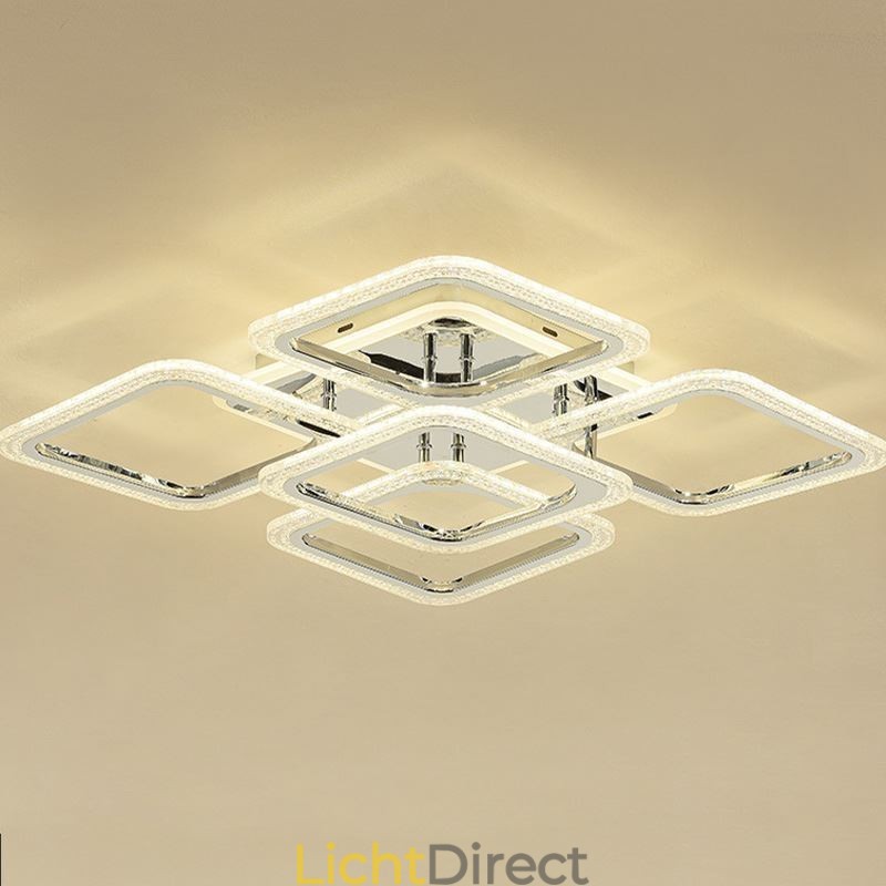 Inbouw chroom acryl vierkante plafondlamp 5 lampen