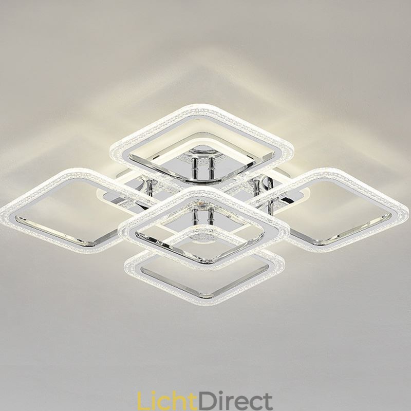Inbouw chroom acryl vierkante plafondlamp 5 lampen