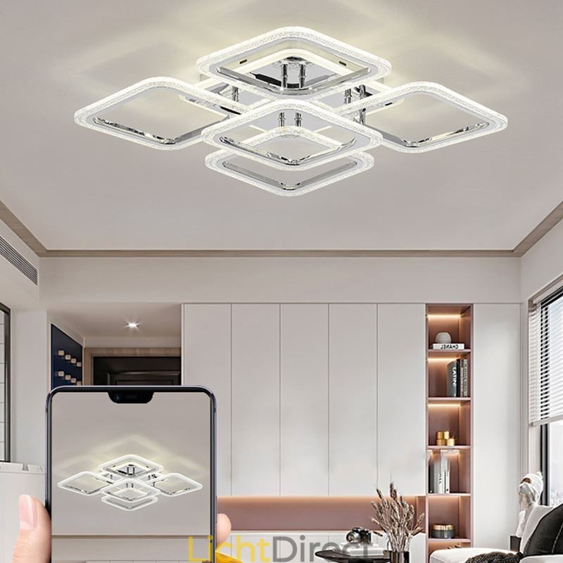 Inbouw chroom acryl vierkante plafondlamp 5 lampen
