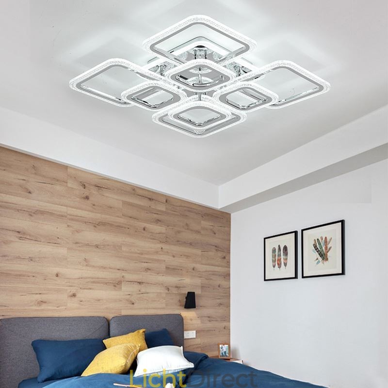 Inbouw plafondlamp van acryl, vierkant, chroom, 8 lampen
