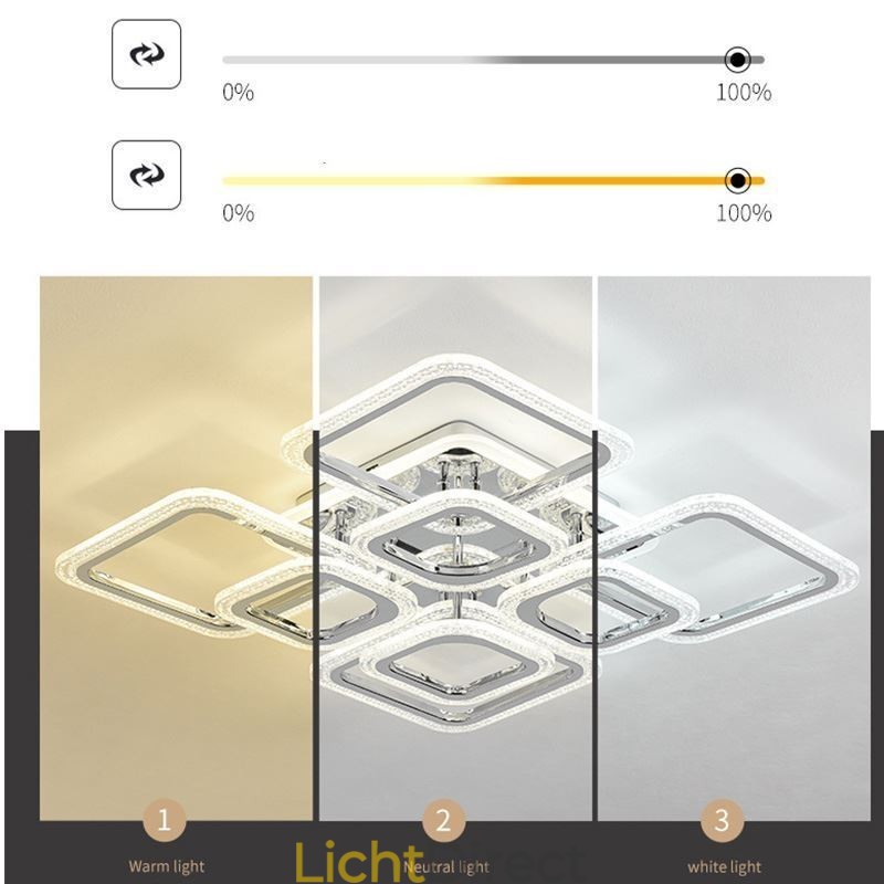 Inbouw plafondlamp van acryl, vierkant, chroom, 8 lampen