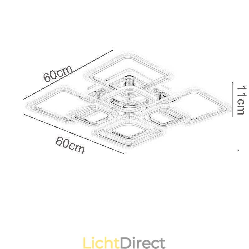 Inbouw plafondlamp van acryl, vierkant, chroom, 8 lampen