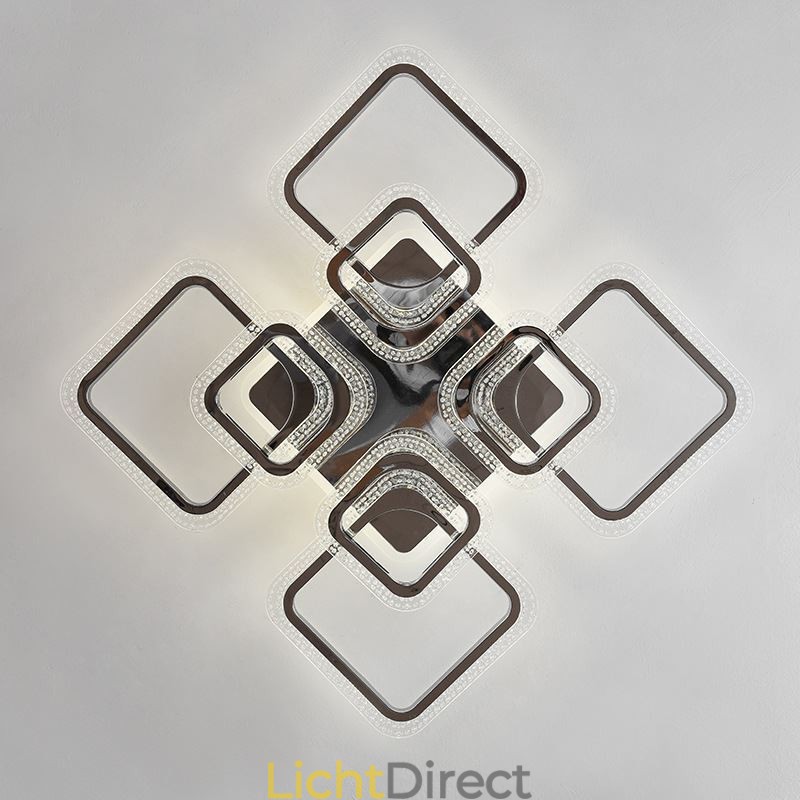 Inbouw plafondlamp van acryl, vierkant, chroom, 8 lampen
