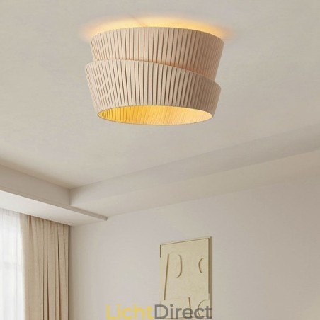 Wabi Sabi plafondlamp met dubbele laag stoffen kap in Franse crèmestijl Wabi Sabi plafondlamp met dubbele laag stoffen kap in Franse crèmestijl