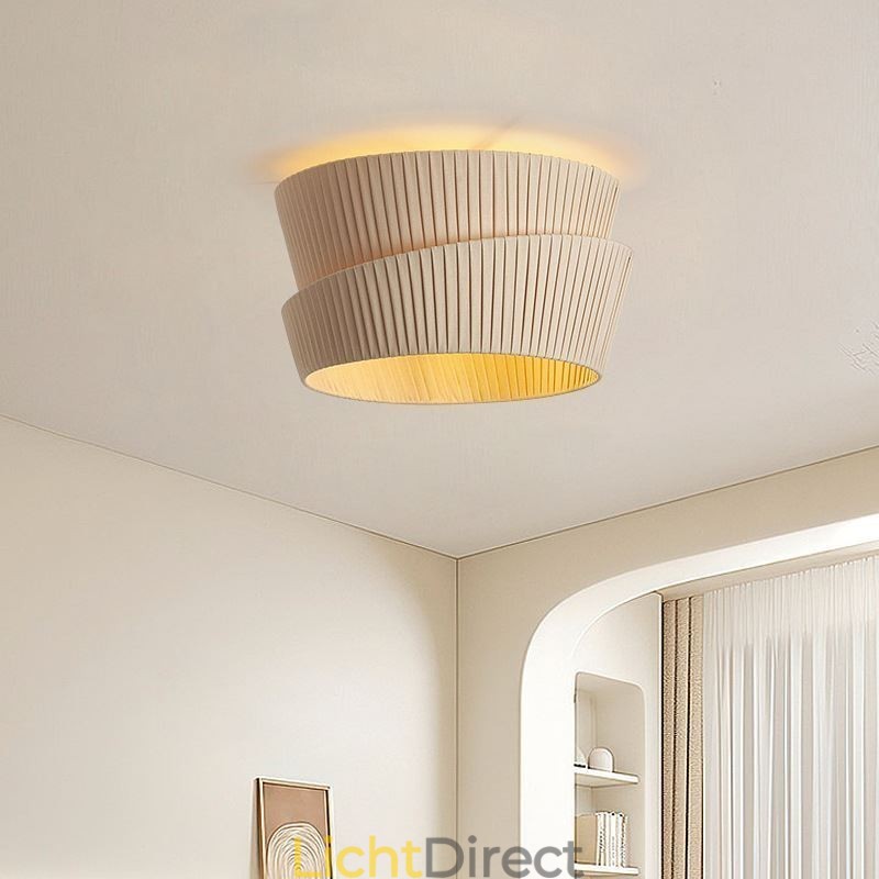 Wabi Sabi plafondlamp met dubbele laag stoffen kap in Franse crèmestijl