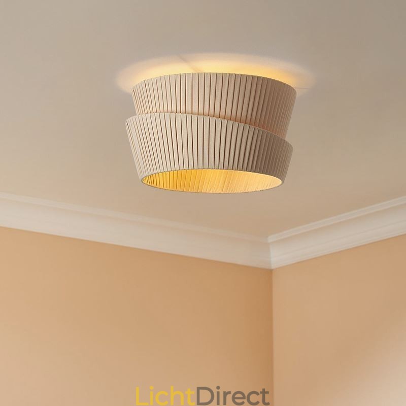 Wabi Sabi plafondlamp met dubbele laag stoffen kap in Franse crèmestijl