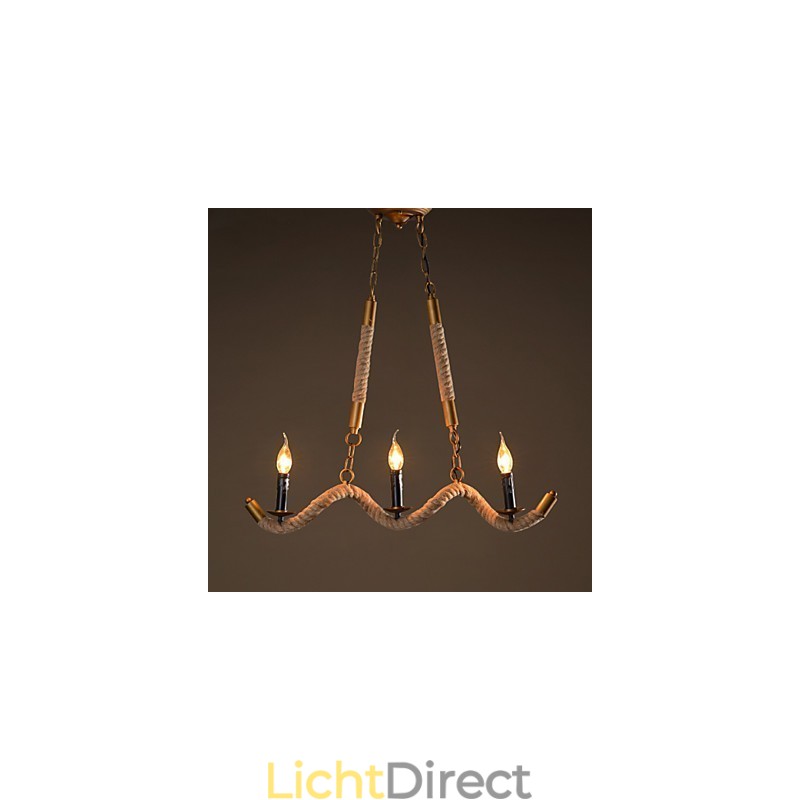 Kaars Hennep Kroonluchter Vintage Hanglamp Smeedijzeren Golven Hennep Touw Kroonluchter