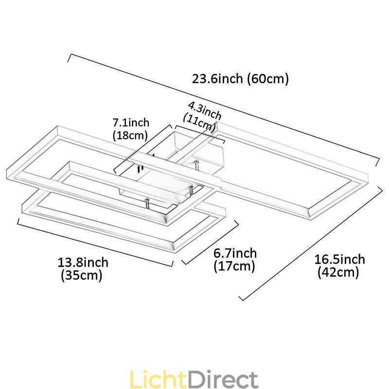 Inbouw plafondlamp van acryl, geometrisch rechthoekig