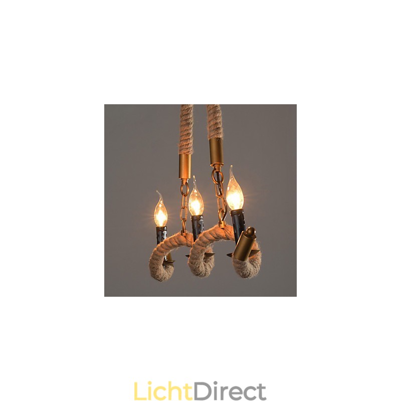Kaars Hennep Kroonluchter Vintage Hanglamp Smeedijzeren Golven Hennep Touw Kroonluchter