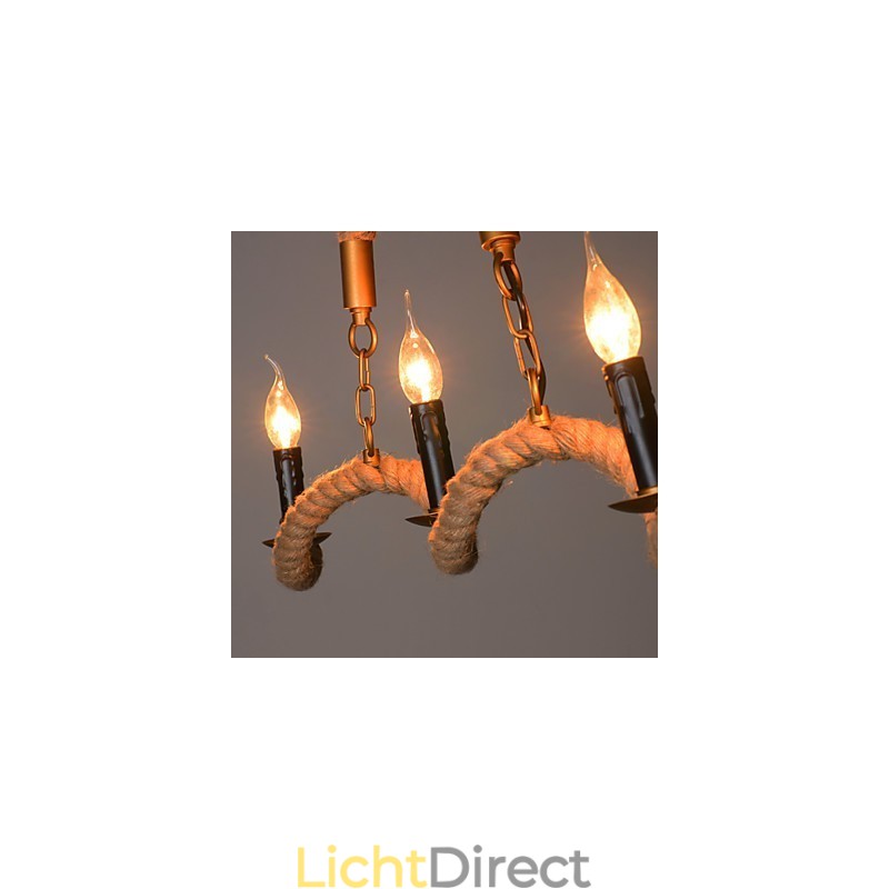 Kaars Hennep Kroonluchter Vintage Hanglamp Smeedijzeren Golven Hennep Touw Kroonluchter