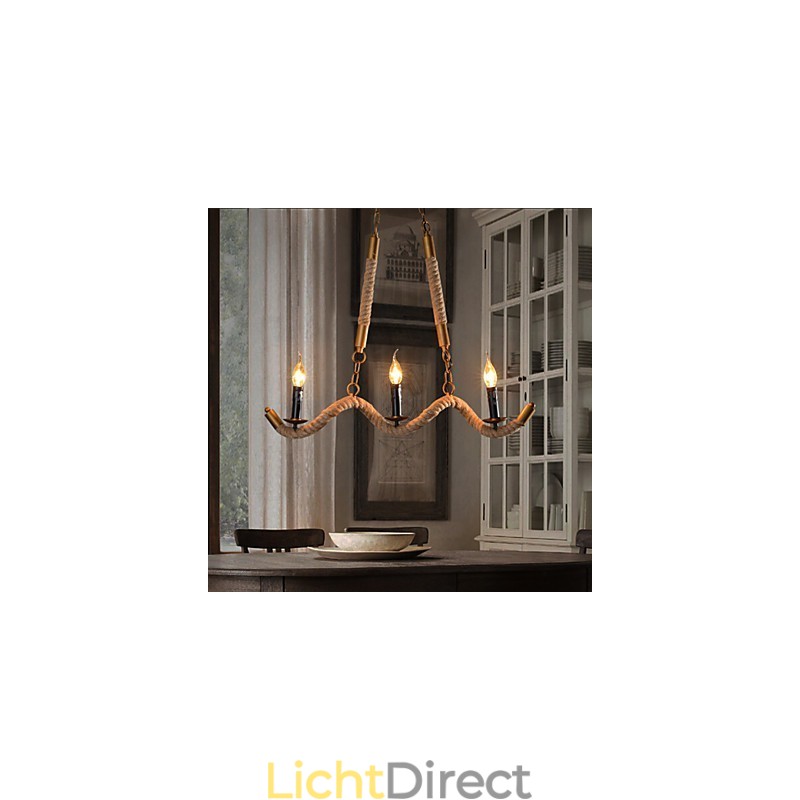 Kaars Hennep Kroonluchter Vintage Hanglamp Smeedijzeren Golven Hennep Touw Kroonluchter