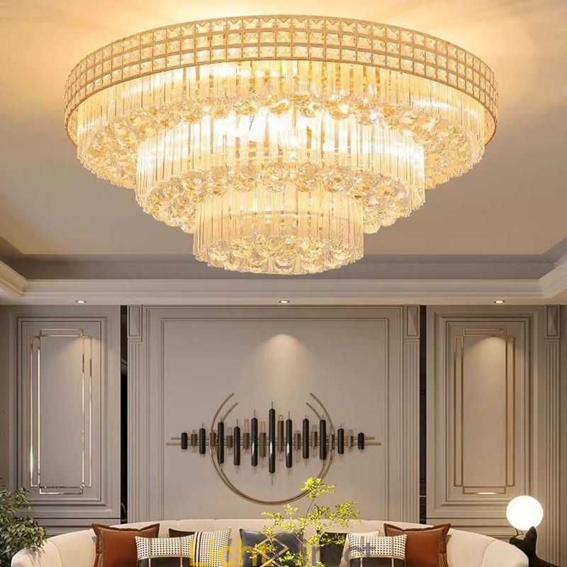 Kristallen plafondlamp met ronde kristallen en afstandsbediening, 80 cm