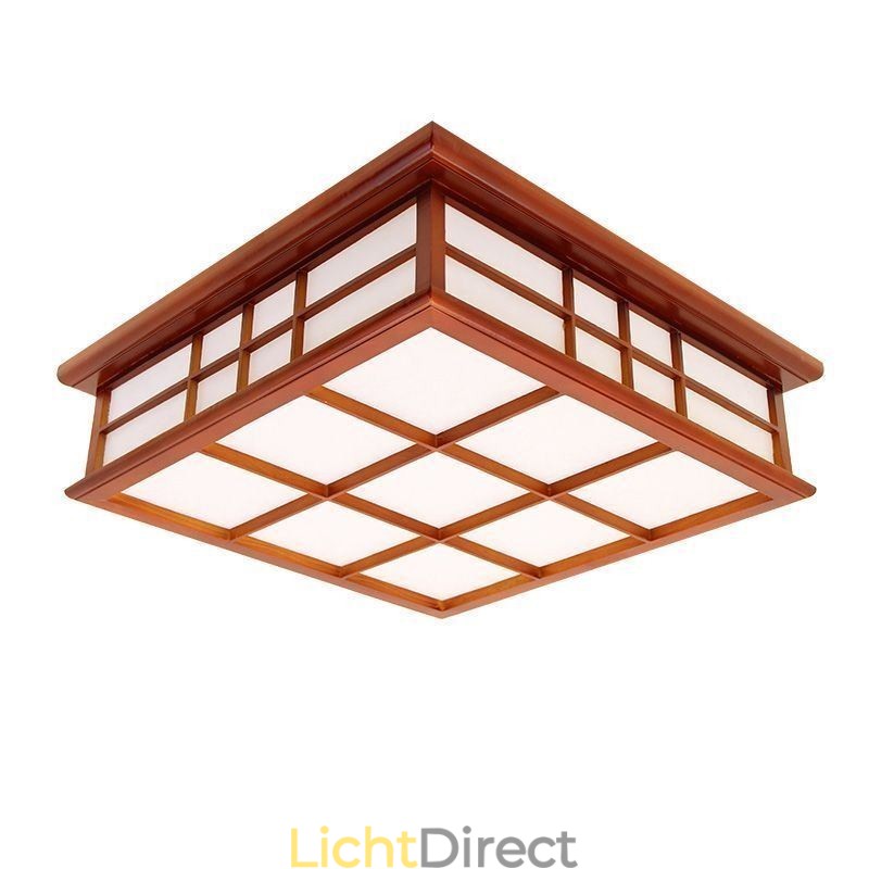 Retro stijl plafondlamp houten inbouw